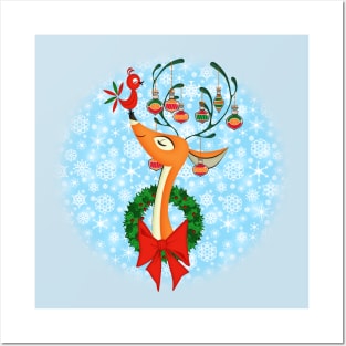 Retro Christmas Deer Posters and Art